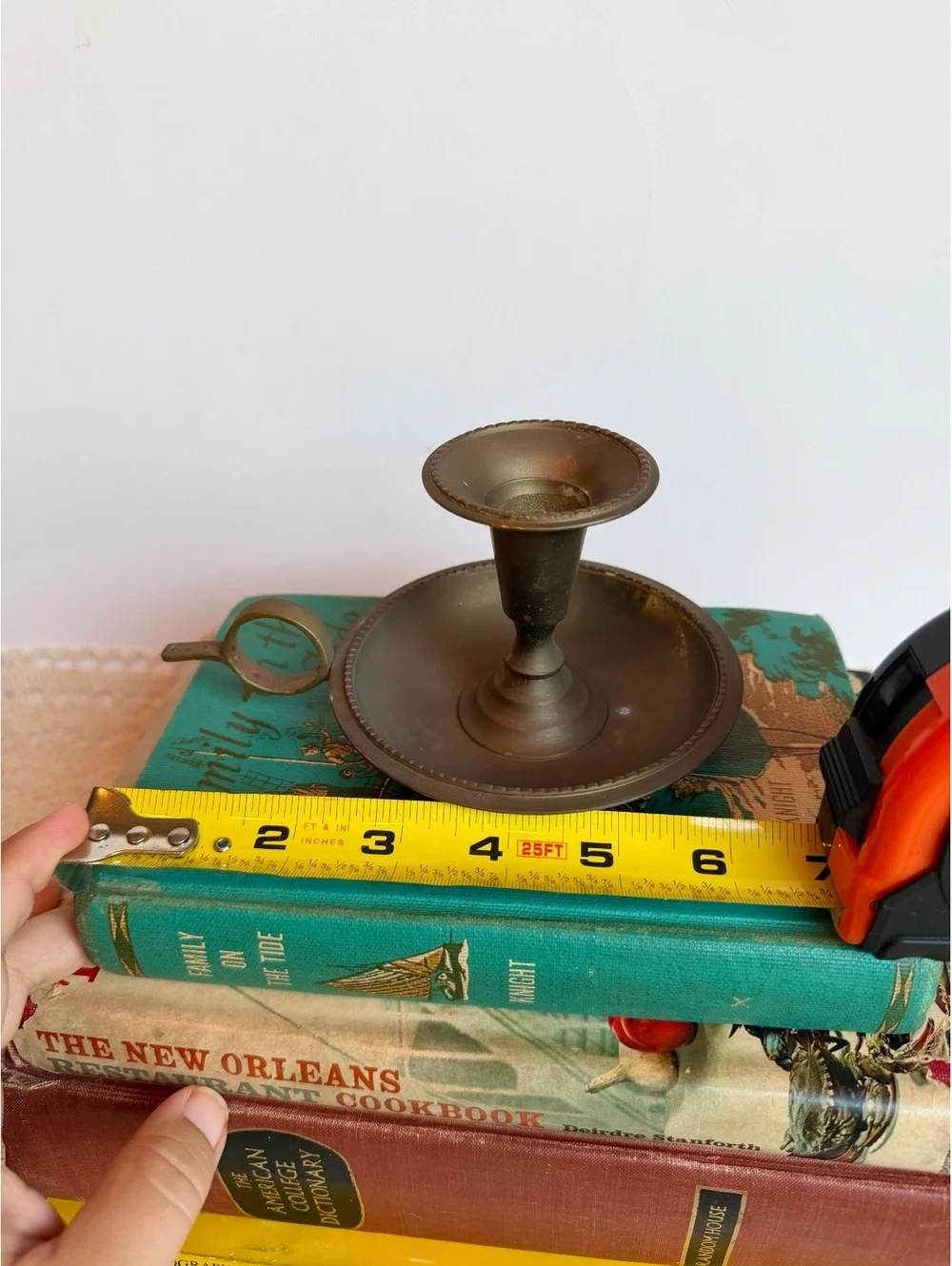 Vintage Brass Chamberstick Candle Holder Taj Mahal India Finger Loop Handle